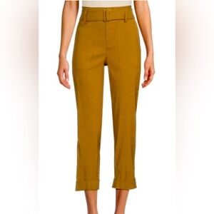 VINCE linen blend cropped cargo pants, chocolate brown, size M fits 8 or 10